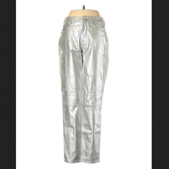 rag & bone Leather Pants 23 NWT Silver Metallic Contemporary Space Dress Event - Picture 3 of 13